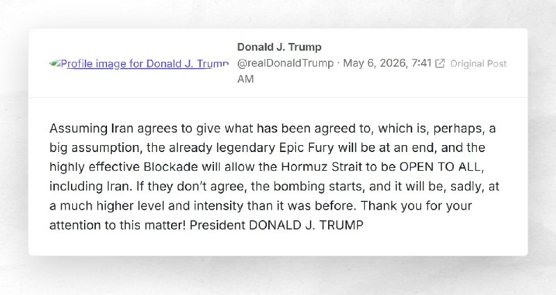 Donald J. Trump: "Assuming Iran agrees to give what has been agreed to, which is, perhaps, a b...