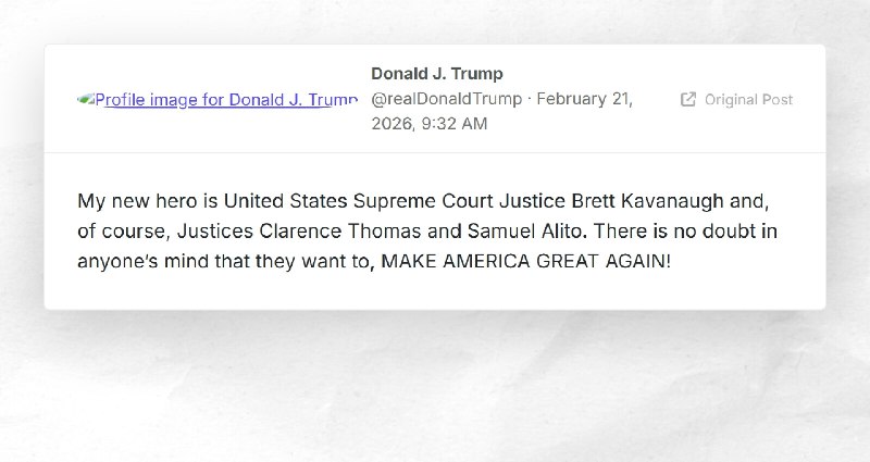 Donald J. Trump: "My new hero is United States Supreme Court Justice Brett Kavanaugh and, of c...