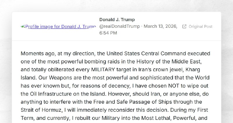 Donald J. Trump: "Moments ago, at my direction, the United States Central Command executed one...