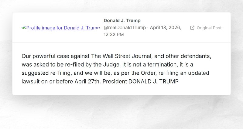 Donald J. Trump: "Our powerful case against The Wall Street Journal, and other defendants, was...