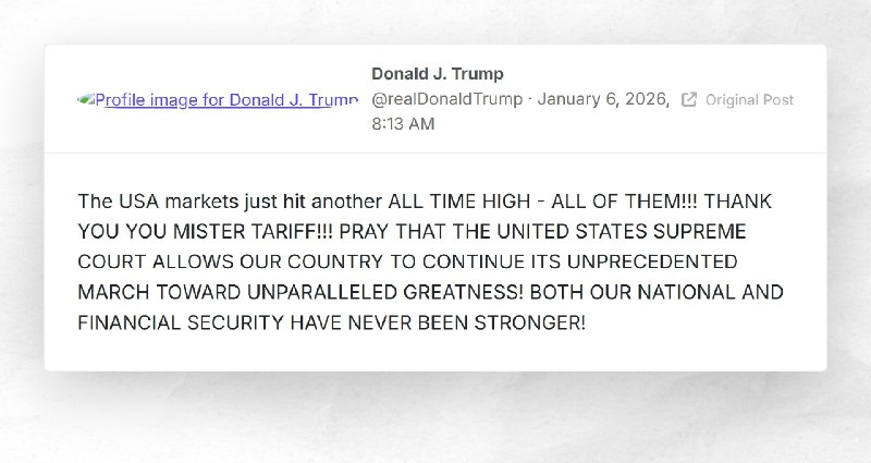 Donald J. Trump: "The USA markets just hit another ALL TIME HIGH - ALL OF THEM!!! THANK YOU YO...