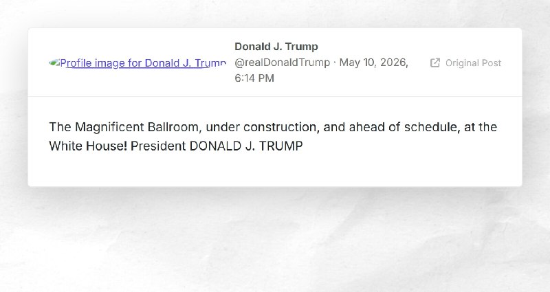 Donald J. Trump: "The Magnificent Ballroom, under construction, and ahead of schedule, at the ...