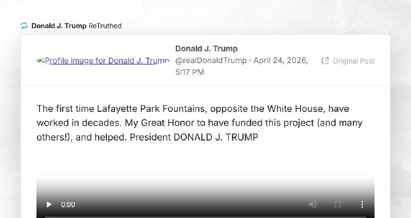 Donald J. Trump: "RT @realDonaldTrumpThe first time Lafayette Park Fountains, opposite the Whi...