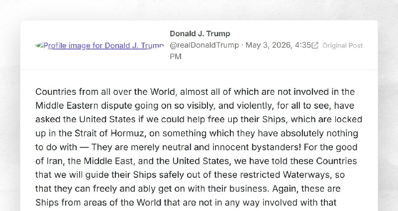 Donald J. Trump: "Countries from all over the World, almost all of which are not involved in t...