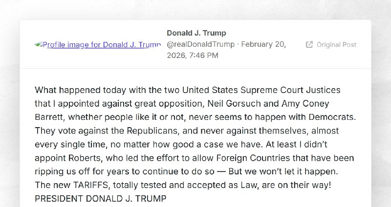 Donald J. Trump: "What happened today with the two United States Supreme Court Justices that I...