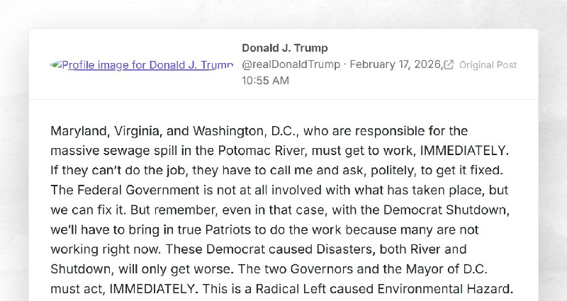 Donald J. Trump: "Maryland, Virginia, and Washington, D.C., who are responsible for the massiv...